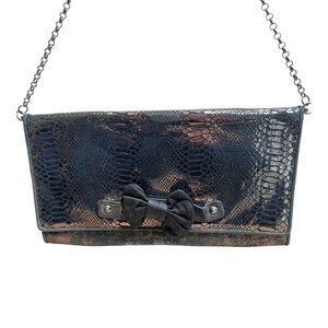 Betsey Johnson Faux Snake Skin Black Matallic Box Animal Print Clutch
